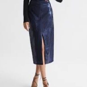 Reiss Blue Sequin Dakota Midi Skirt